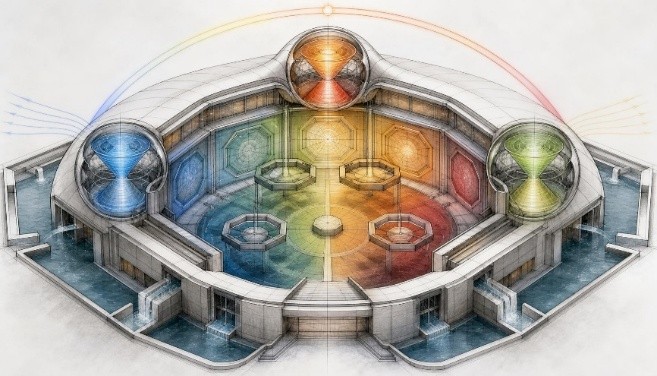Technische Illustration eines Energie- und Datenzentrums